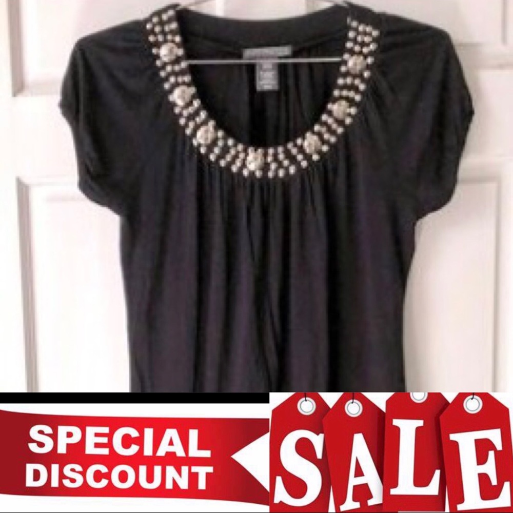 COVINGTON black studed & pleaded neckline blouse sizeM ex preloved cond - Picture 6 of 6